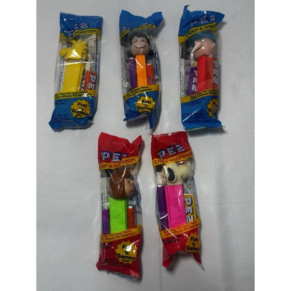 Peanuts Pez Dispensers Lot 5 Charlie Brown Snoopy Peppermint Patty Woodstock Vtg